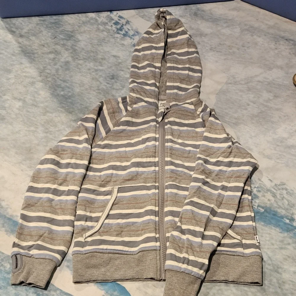 Play By Little Sleepies Gray Blue Striped Hooded Zip Bamboo Jacket Size 5